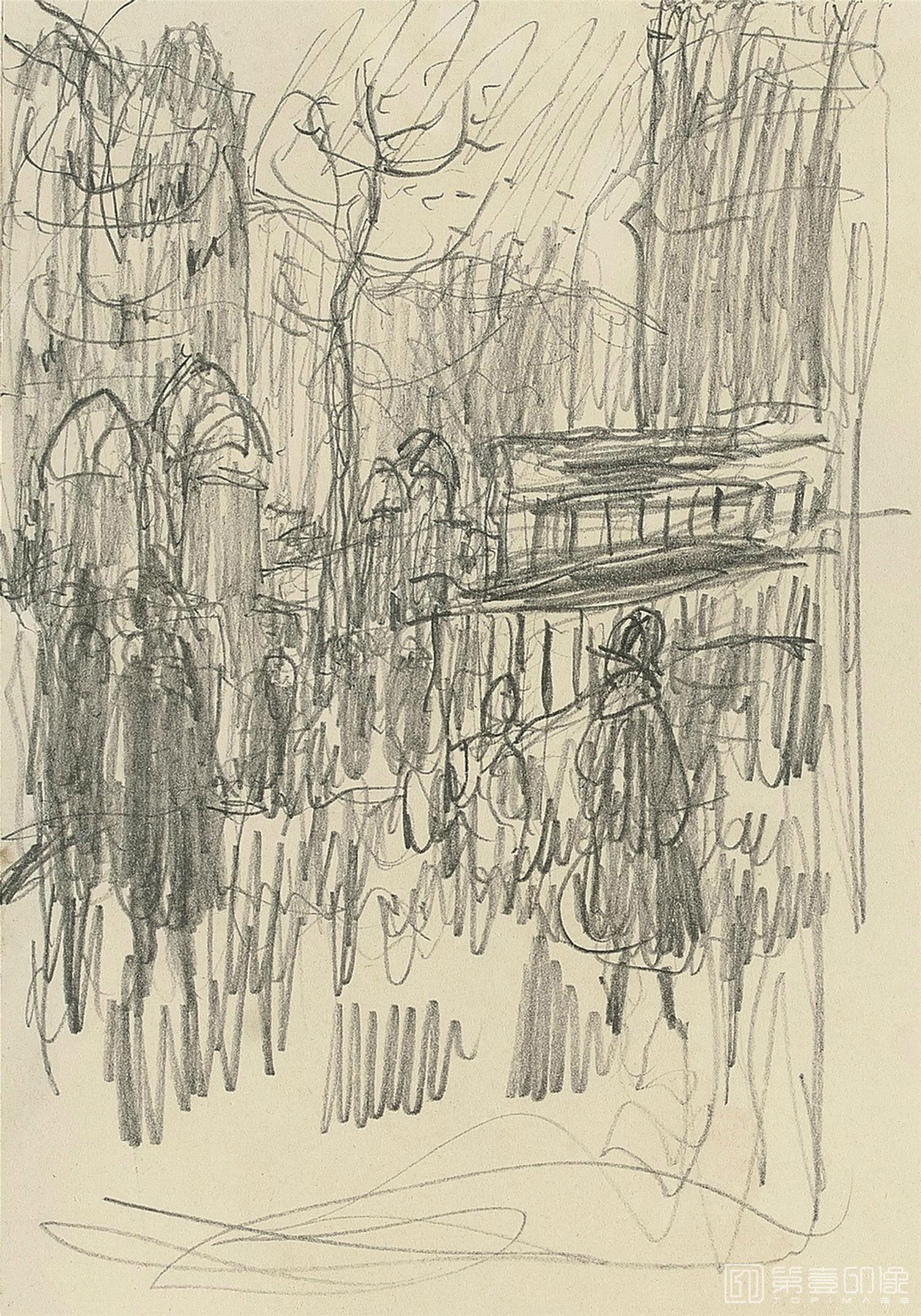 速写-PERSONNAGES DANS UNE PLACE; AND PERSONNAGES